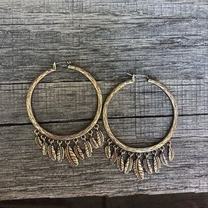 Lucky Brand feather hoop earrings
